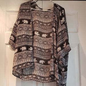 Kimono style elephant print top